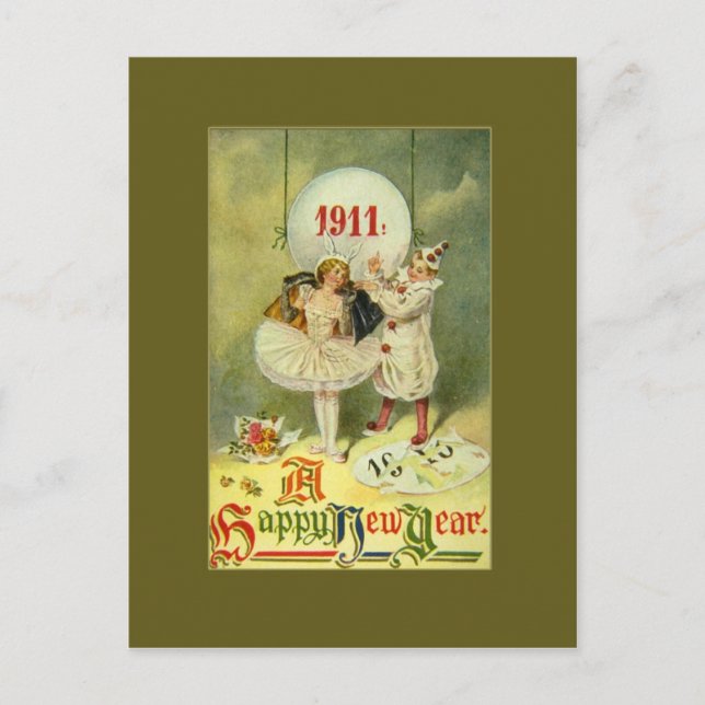 Vintage Century New Year Feiertagspostkarte (Vorderseite)
