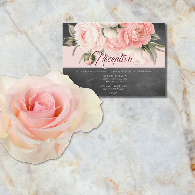 Vintage Chalkboard Boho Floral Wedding Reception Begleitkarte (Von Creator hochgeladen)