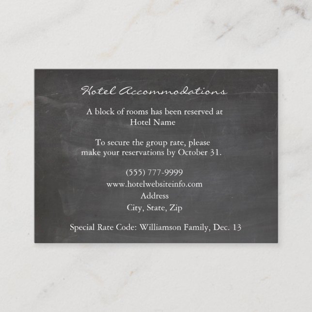 Vintage Chalkboard Dove Hotel Einschließungskarten Begleitkarte (Vorderseite)