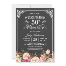 Vintage Chalkboard Floral Überraschung Geburtstags