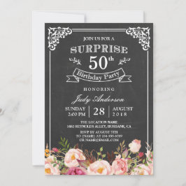 Vintage Chalkboard Floral Überraschung Geburtstags Einladung