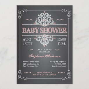 Vintage Chalkboard Girl Babydusche Einladung