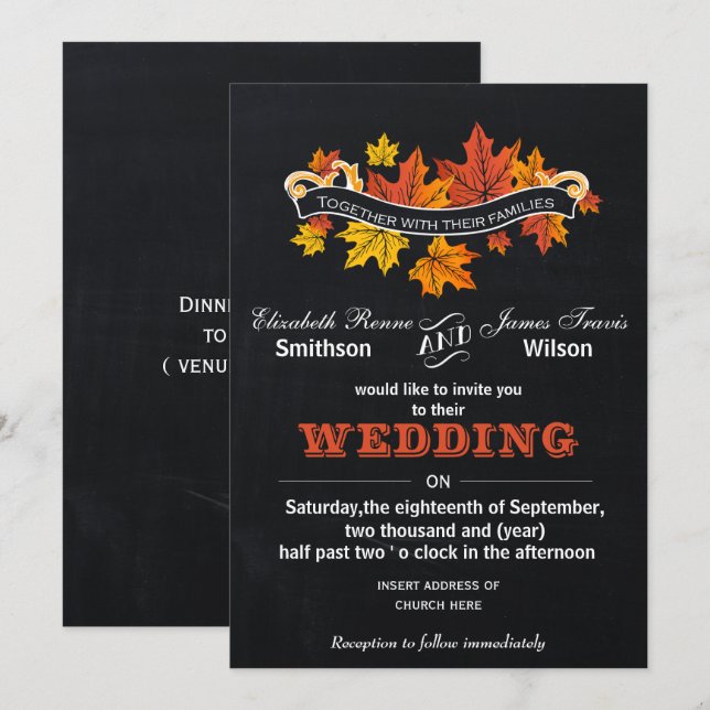 Vintage Chalkboard-Hochzeit im Herbst laden ein Einladung (Vorne/Hinten)
