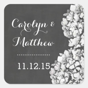 Vintage Chalkboard Hydrangea Gastgeschenk Hochzeit Quadratischer Aufkleber