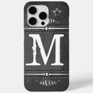 Vintage Chalkboard-Imitat NailHead Monogram iPhone 15 Pro Max Hülle