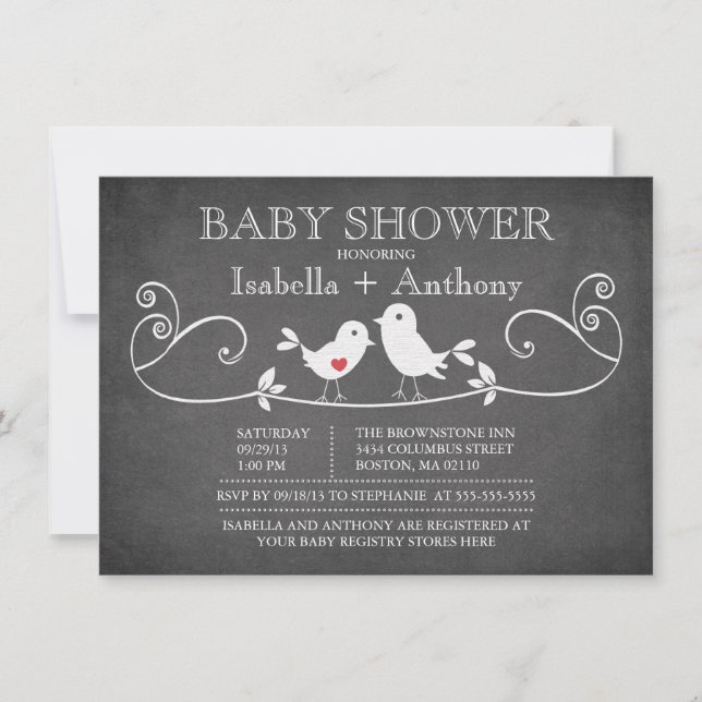Vintage Chalkboard Love Birds Baby Shower Einladung (Vorderseite)