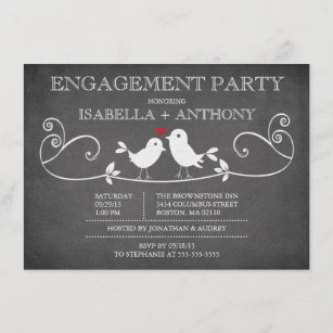 Vintage Chalkboard Love Birds ENGAGEMENT Party Einladung