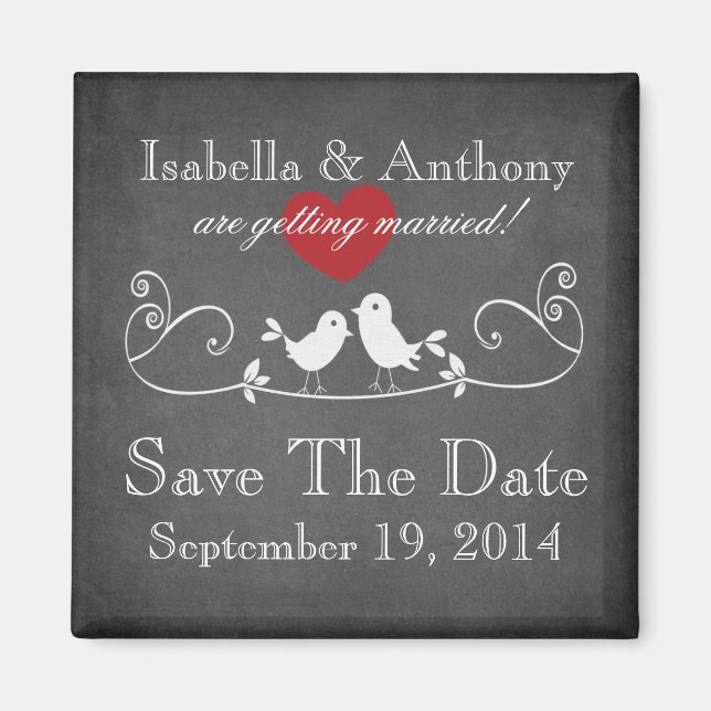 Vintage Chalkboard Love Birds speichern das Date M Magnet (Vorne)