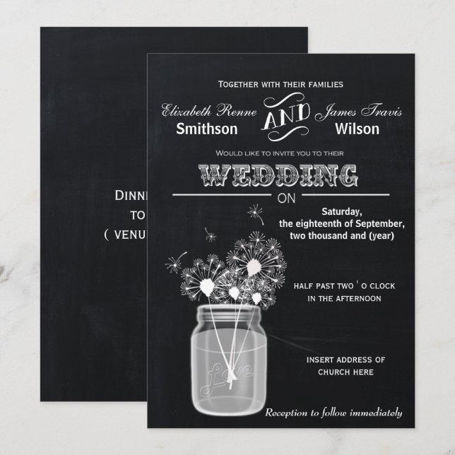 Vintage Chalkboard Mason Jar Blumenhochzeit Einladung (Vorne/Hinten)