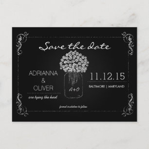Vintage Chalkboard MasonJar Blume Save the Date Ankündigungspostkarte