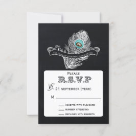 Vintage Chalkboard Pfau Hochzeit rsvp 3,5 x 5 Karte