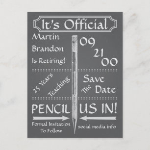 Vintage Chalkboard Style Retirement Save the Date Ankündigungspostkarte