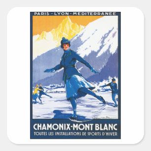 Vintage Chamonix - Mont Blanc Poster Quadratischer Aufkleber