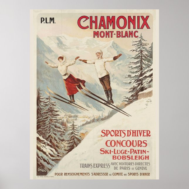 Vintage Chamonix Ski Illustration Poster (Vorne)