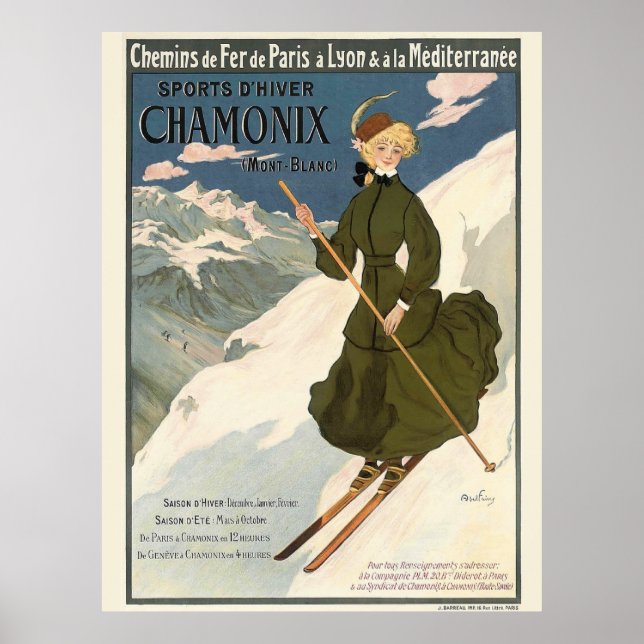 Vintage Chamonix Ski Illustration Poster (Vorne)