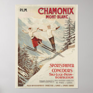 Vintage Chamonix Ski Illustration Reise Poster