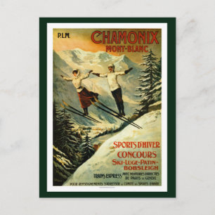 Vintage Chamonix Skifahren Postkarte