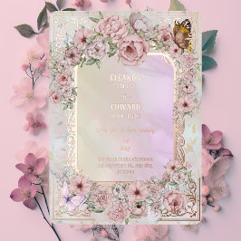 Vintage Champagne Peony Wedding Folieneinladung