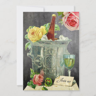 Vintage Champagner-Rose Chalkboard Jahrestag Einladung