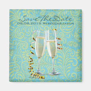 Vintage Champagnerflöten aquamarine Golddamastenho Magnet