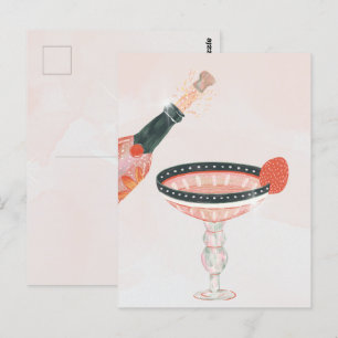 Vintage Champagnerglas und Flasche Geburtstagsfeie Postkarte