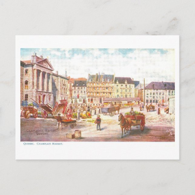 Vintage Champlain-Markt in Quebec, Kanada, Postkarte (Vorderseite)