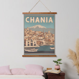 Vintage Chania City Souvenirs Kreta Griechenland R Wandteppich Mit Holzrahmen