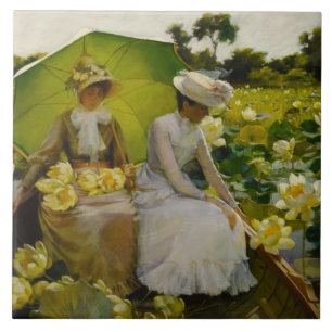 Vintage Charles Courtney Curran Lotuslilien Fliese