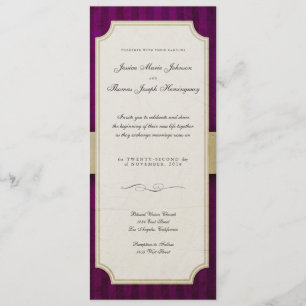 Vintage Charm Elfenbein & Aubergine Monogram Hochz Einladung