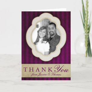 Vintage Charm Elfenbein und Aubergine Foto Dankesc Dankeskarte