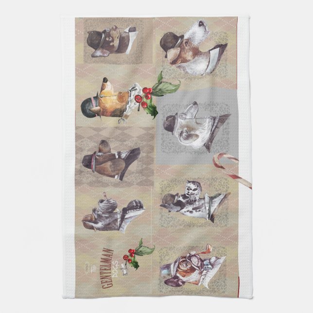 🐾 Vintage Charm of “The Gentleman Dogs”! 🐾 Geschirrtuch (Vertikal)