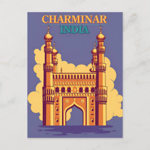 Vintage Charminar, Indien Reise Aquarell Retro Postkarte