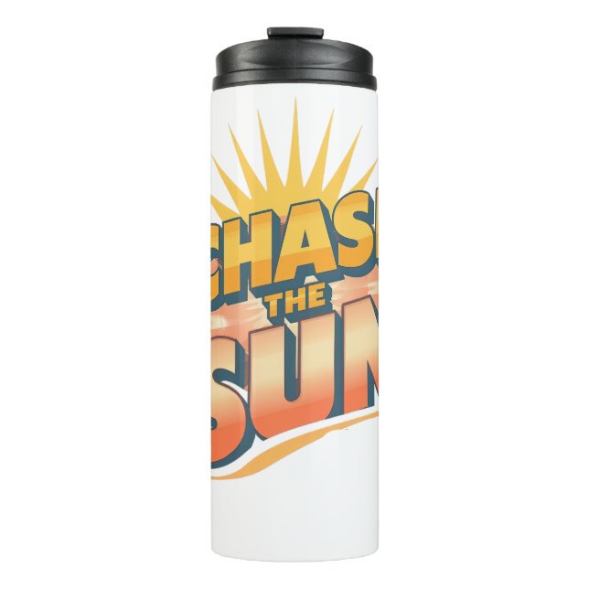 Vintage "Chase the Sun" Positive Energy Thermosbecher (Vorderseite)