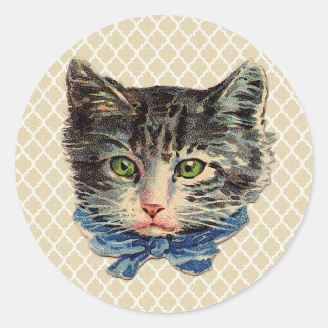Vintage Chat Art Runder Aufkleber (Vorderseite)