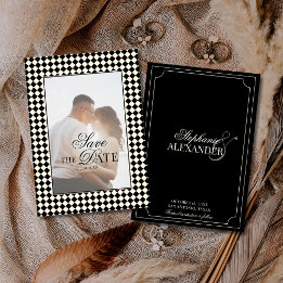 Vintage Checks Black Ivory Old Money Photo Wedding Save The Date