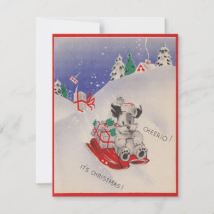 Vintage Cheerio Weihnachts-Schlittenhund Feiertagskarte