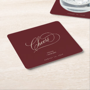 Vintage Cheers Burgunderrot und Elfenbein Hochzeit Rechteckiger Pappuntersetzer