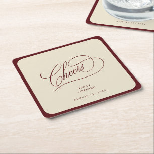 Vintage Cheers Elfenbein & Burgunder Hochzeit im S Rechteckiger Pappuntersetzer