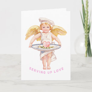 Vintage Chef Cherub Serviert Liebe Chic Valentinst Karte