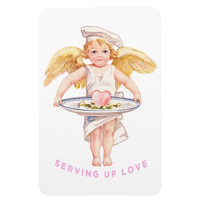 Vintage-Chef-Cherub serviert Liebe Chic Valentinst Magnet (Vertikal)