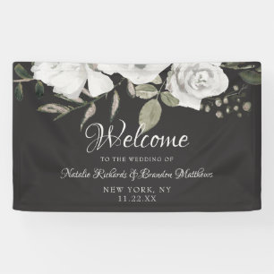 Vintage Cherish Weiße Florale Rose Hochzeit Willko Banner