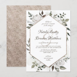 Vintage Cherish White Floral Hexagon Hochzeit Einladung