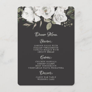 Vintage Cherish White Floral & Rose Gold Abendesse Menükarte