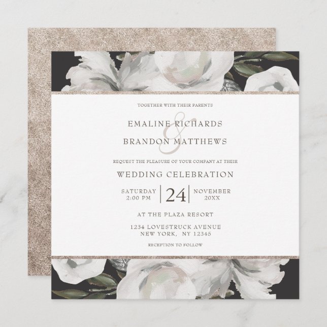 Vintage Cherish White Floral & Rose Hochzeitsplatz Einladung (Vorne/Hinten)