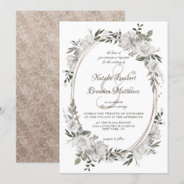 Vintage Cherish White Floral & Rose Oval Hochzeit Einladung