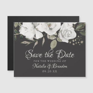 Vintage Cherish White Floral & Rose Save the Date Magnetkarte