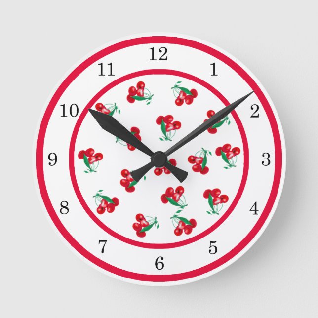 Vintage Cherries Wall Clock Runde Wanduhr (Vorderseite)