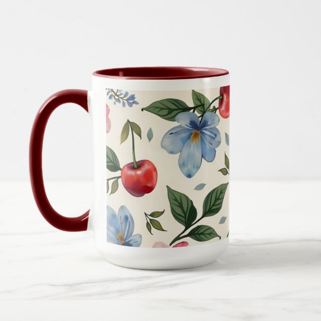 Vintage Cherry and Floral Coffee Mug Tasse (Links)