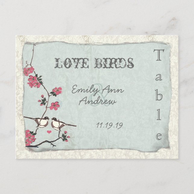 Vintage Cherry Blossom Damask Hochzeit Tischnummer (Vorderseite)