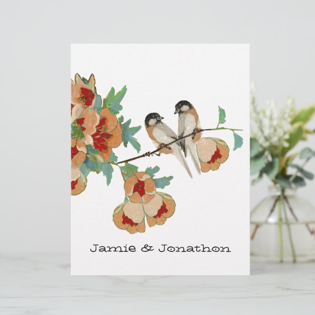 Vintage Cherry Blossom Love Bird Pfirsichminze (Stehend Vorderseite)